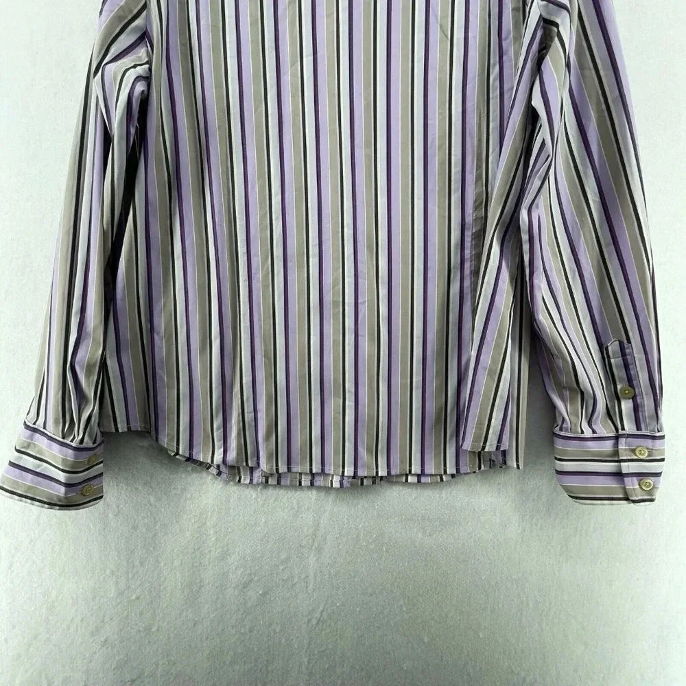 Attention Button-Up Shirt Women's Sz XL Purple Brown Striped Collared Stretch - Picture 9 of 12